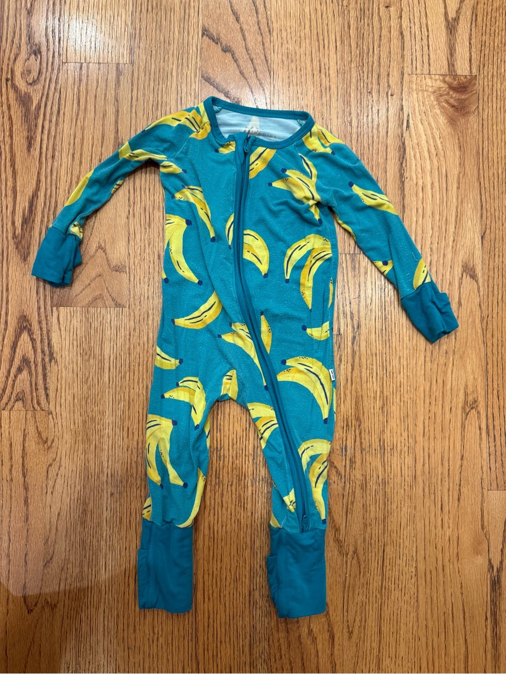 Little sleepies Kids Teal Banana Print One-Piece Zipper Pajamas